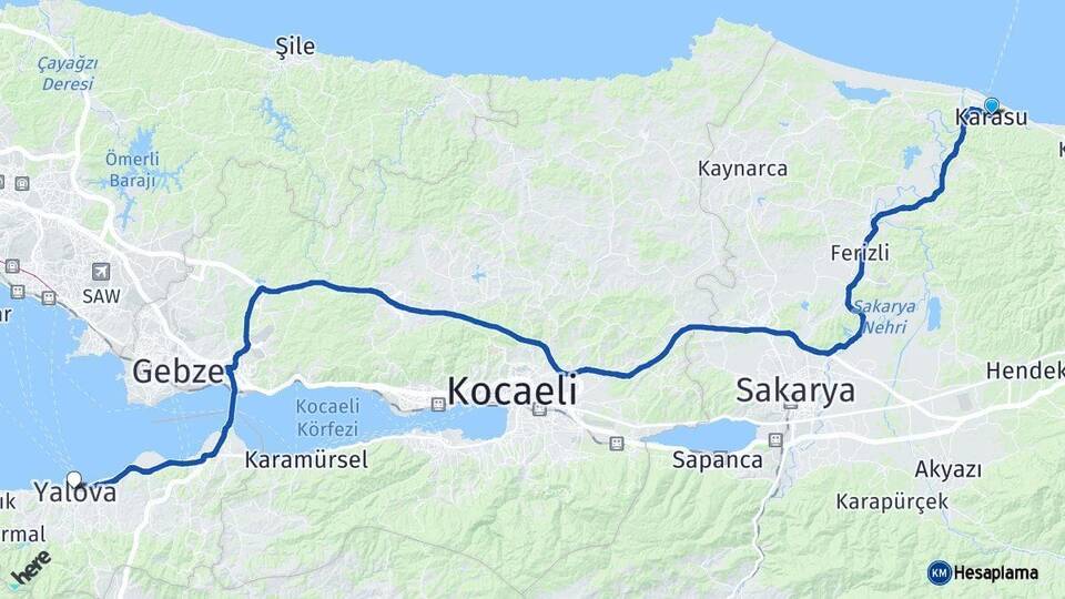 Sakarya Karasu Yalova Arası Kaç Km - Yol Haritası
