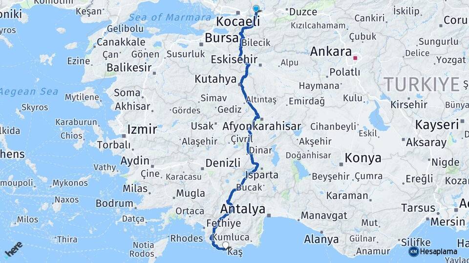 Sakarya Kaş Antalya Arası Kaç Km - Yol Haritası