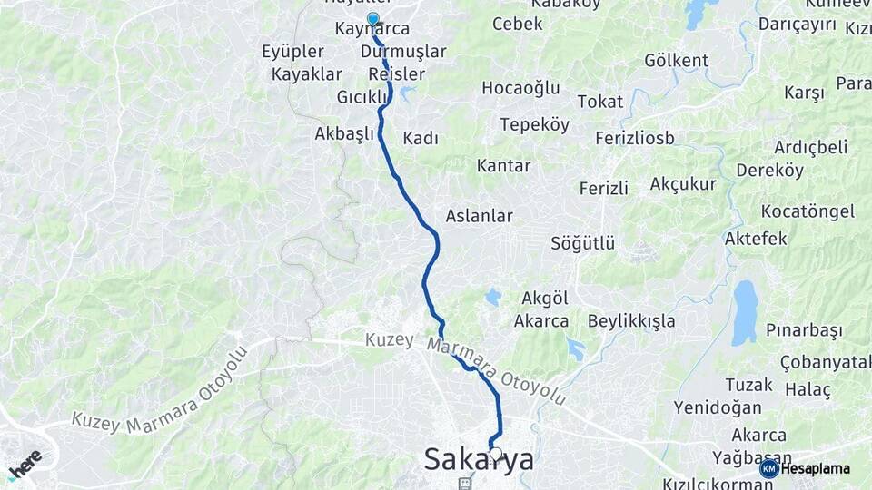 Sakarya Kaynarca Adapazarı Arası Kaç Km - Yol Haritası