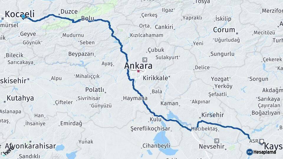 Sakarya Kayseri Arası Kaç Km - Yol Haritası