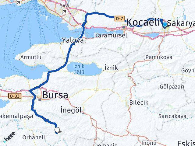 Sakarya Keles Bursa Arası Kaç Km - Yol Haritası