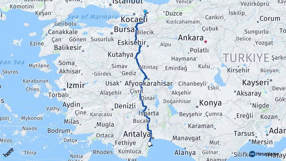 Sakarya Kemer Antalya Arası Kaç Km - Yol Haritası