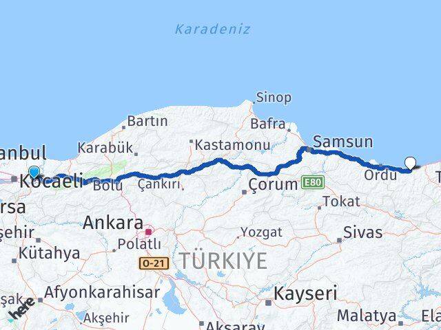 Sakarya Keşap Giresun Arası Kaç Km - Yol Haritası