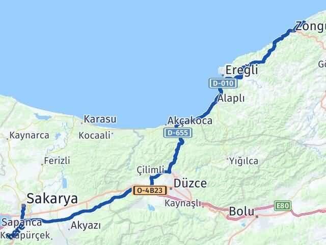 Sakarya Kilimli Zonguldak Arası Kaç Km - Yol Haritası