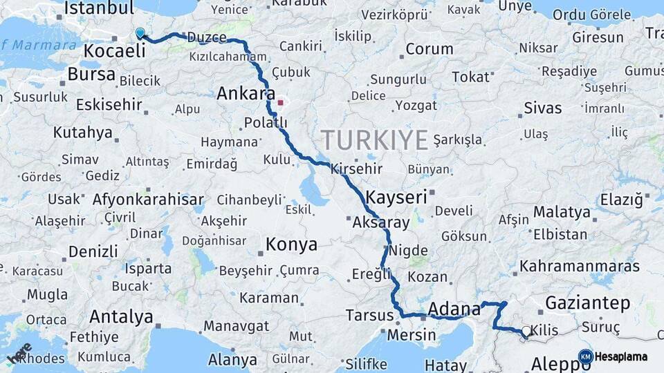 Sakarya Kilis Arası Kaç Km - Yol Haritası