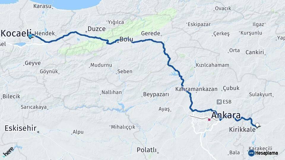 Sakarya Kırıkkale Arası Kaç Km - Yol Haritası