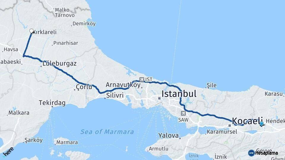 Sakarya Kırklareli Arası Kaç Km - Yol Haritası