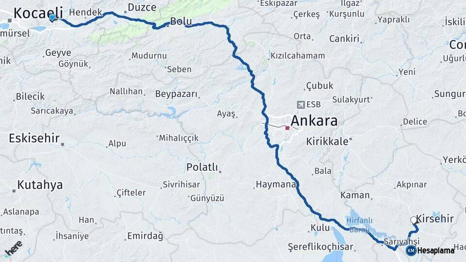 Sakarya Kırşehir Arası Kaç Km - Yol Haritası