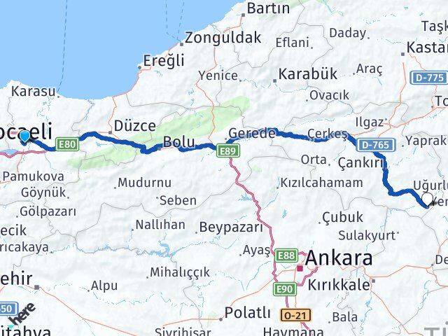 Sakarya Kızılırmak Çankırı Arası Kaç Km - Yol Haritası