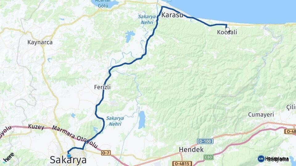 Sakarya Kocaali Arası Kaç Km - Yol Haritası