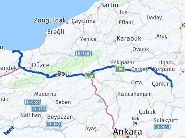 Sakarya Kocaali Çankırı Arası Kaç Km - Yol Haritası