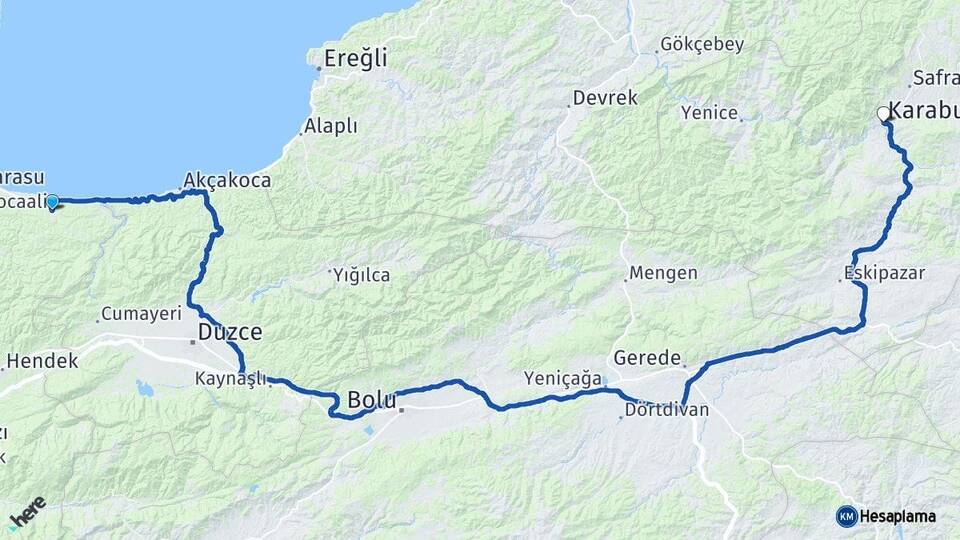 Sakarya Kocaali Karabük Arası Kaç Km - Yol Haritası