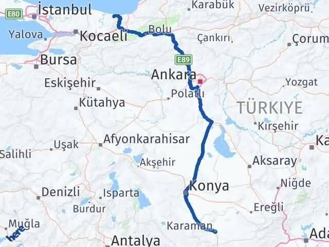 Sakarya Kocaali Karaman Arası Kaç Km - Yol Haritası