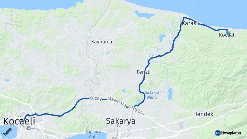 Sakarya Kocaali Kocaeli Arası Kaç Km - Yol Haritası