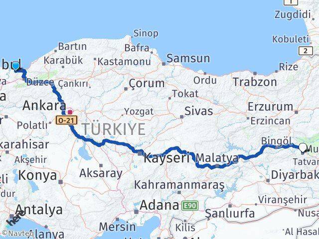 Sakarya Kocaali Muş Arası Kaç Km - Yol Haritası