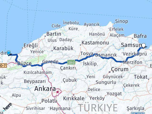 Sakarya Kocaali Samsun Arası Kaç Km - Yol Haritası