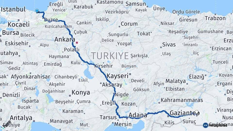 Sakarya Kocaali Şanlıurfa Arası Kaç Km - Yol Haritası