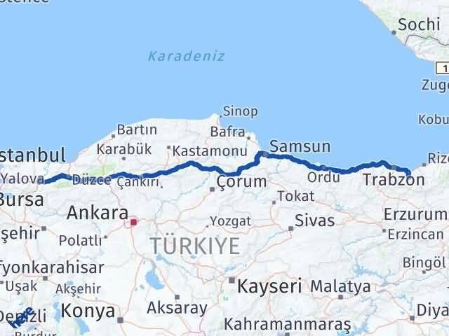 Sakarya Köprübaşı Trabzon Arası Kaç Km - Yol Haritası