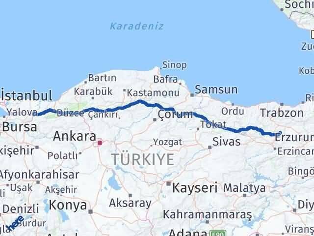 Sakarya Köse Gümüşhane Arası Kaç Km - Yol Haritası