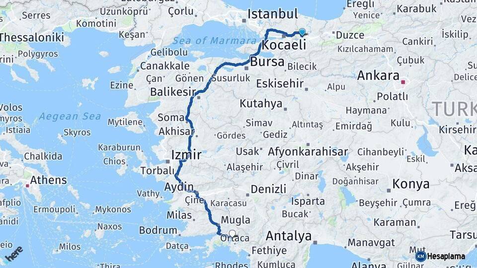Sakarya Köyceğiz Muğla Arası Kaç Km - Yol Haritası