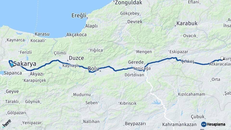 Sakarya Kurşunlu Çankırı Arası Kaç Km - Yol Haritası