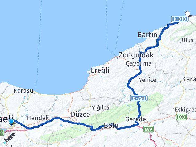 Sakarya Kurucaşile Bartın Arası Kaç Km - Yol Haritası