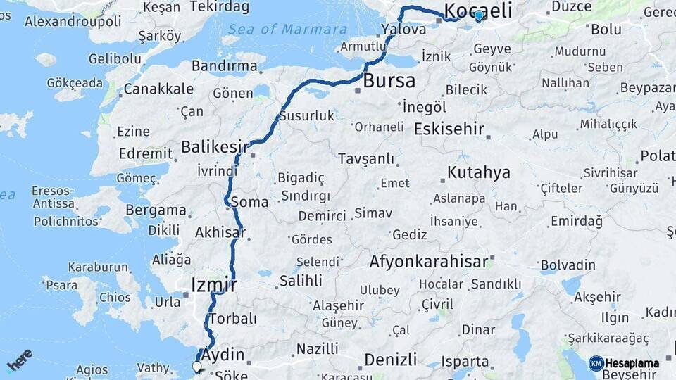 Sakarya Kuşadası Aydın Arası Kaç Km - Yol Haritası