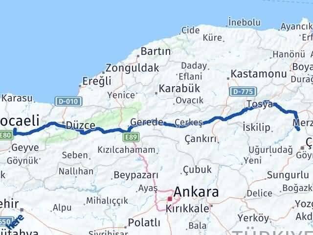 Sakarya Laçin Çorum Arası Kaç Km - Yol Haritası