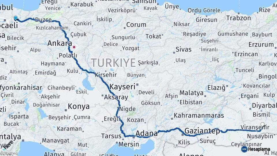 Sakarya Mardin Arası Kaç Km - Yol Haritası