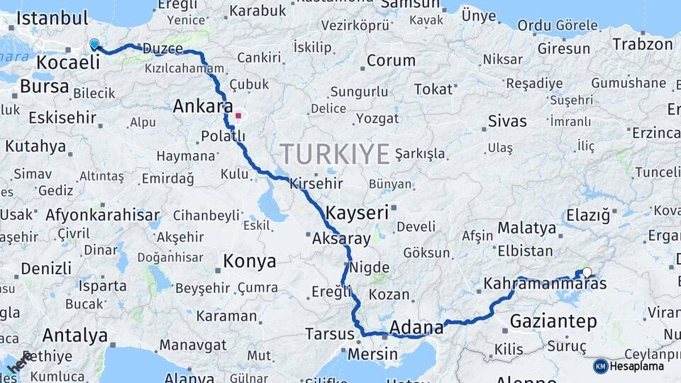 Sakarya Menzil Kahta Adıyaman Arası Kaç Km - Yol Haritası