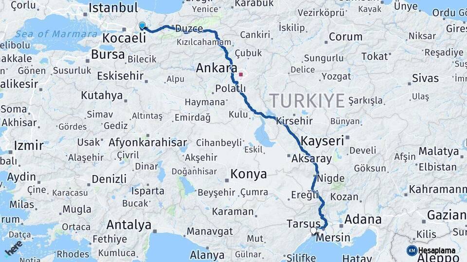Sakarya Mersin Arası Kaç Km - Yol Haritası
