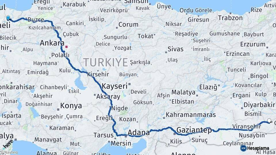 Sakarya Midyat Mardin Arası Kaç Km - Yol Haritası