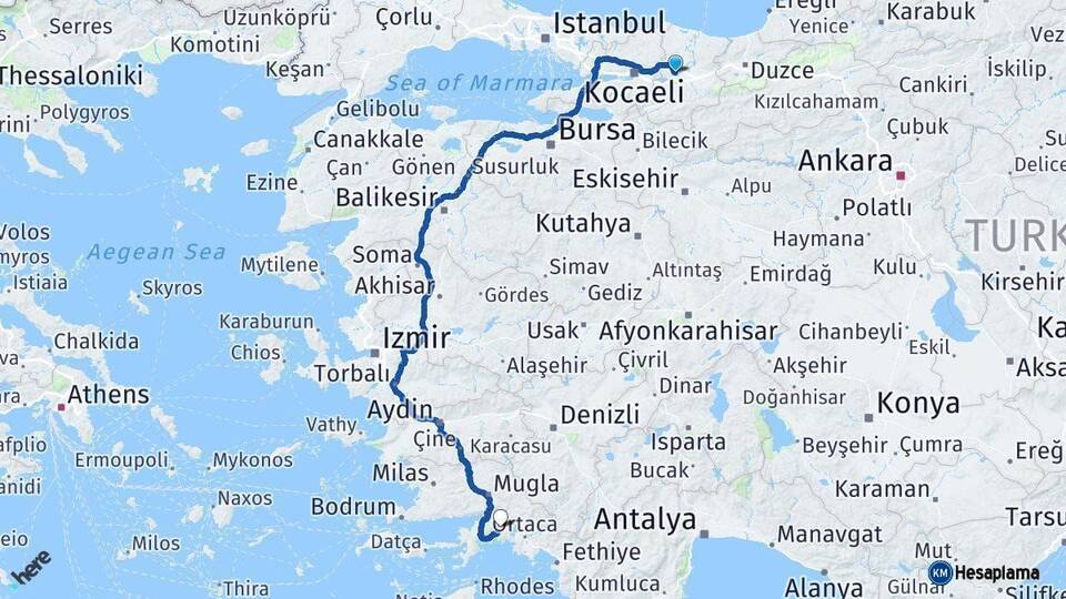 Sakarya Muğla Arası Kaç Km - Yol Haritası