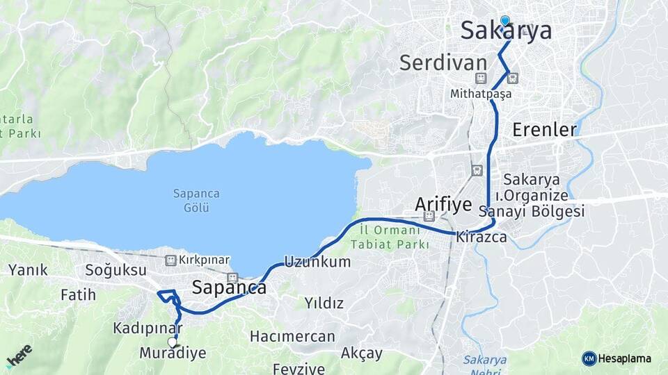 Sakarya Muradiye Sapanca Arası Kaç Km - Yol Haritası