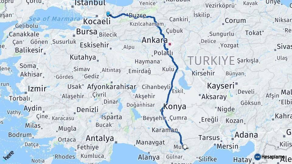 Sakarya Mut Mersin Arası Kaç Km - Yol Haritası