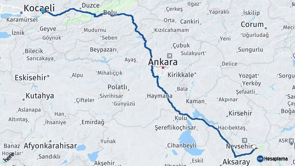 Sakarya Nevşehir Arası Kaç Km - Yol Haritası