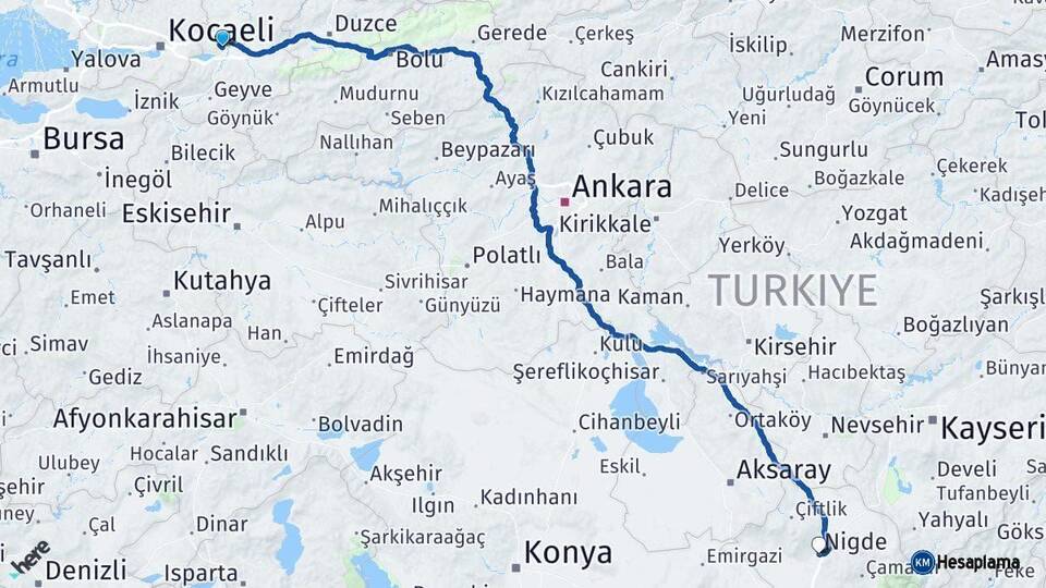 Sakarya Niğde Arası Kaç Km - Yol Haritası