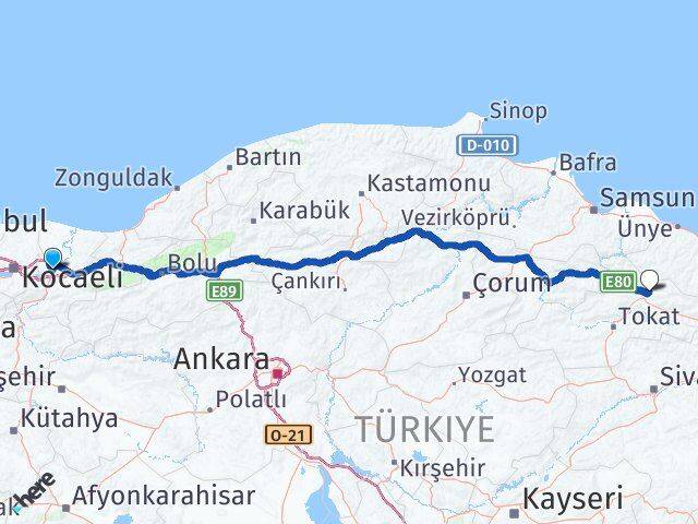 Sakarya Niksar Tokat Arası Kaç Km - Yol Haritası