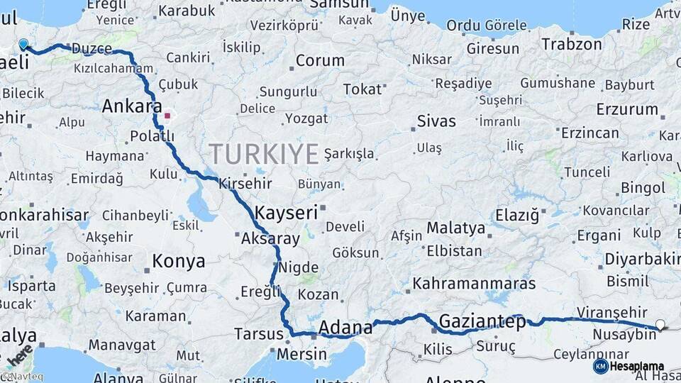 Sakarya Nusaybin Mardin Arası Kaç Km - Yol Haritası