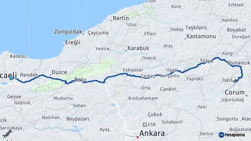 Sakarya Oğuzlar Çorum Arası Kaç Km - Yol Haritası