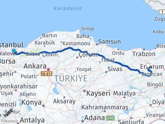 Sakarya Otlukbeli Erzincan Arası Kaç Km - Yol Haritası