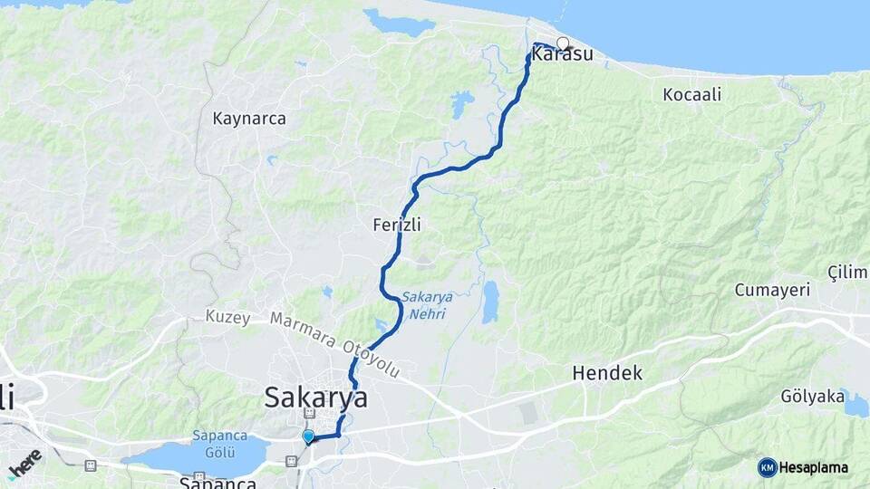 Sakarya Otogarı Karasu Sakarya Arası Kaç Km - Yol Haritası