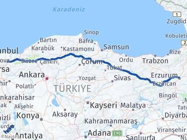 Sakarya Palandöken Erzurum Arası Kaç Km - Yol Haritası