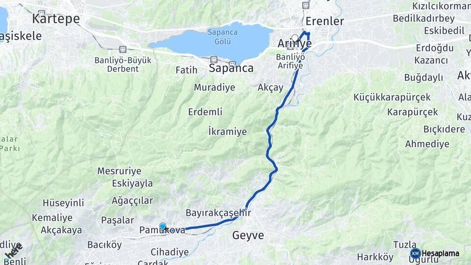 Sakarya Pamukova Arifiye Arası Kaç Km - Yol Haritası