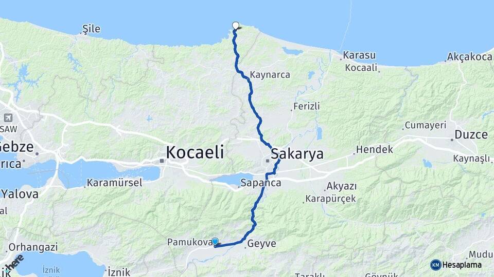 Sakarya Pamukova Cebeci Kandıra Kocaeli Arası Kaç Km - Yol Haritası