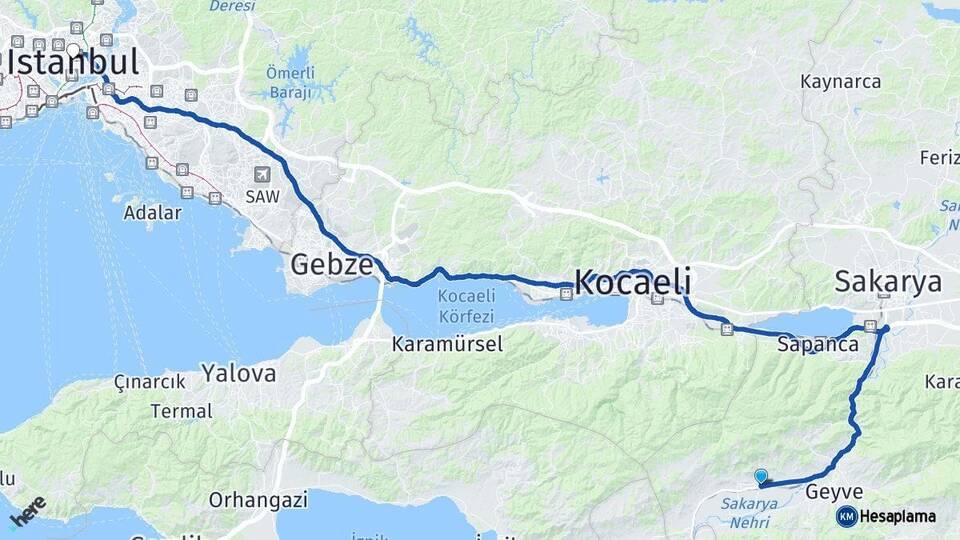 Sakarya Pamukova İstanbul Arası Kaç Km - Yol Haritası