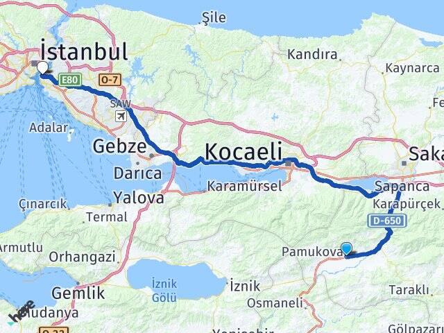 Sakarya Pamukova Üsküdar İstanbul Arası Kaç Km - Yol Haritası