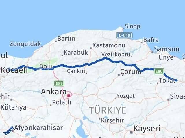 Sakarya Reşadiye Tokat Arası Kaç Km - Yol Haritası
