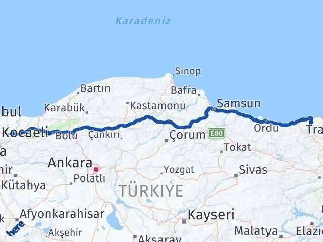 Sakarya Şalpazarı Trabzon Arası Kaç Km - Yol Haritası