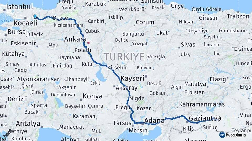 Sakarya Şanlıurfa Arası Kaç Km - Yol Haritası